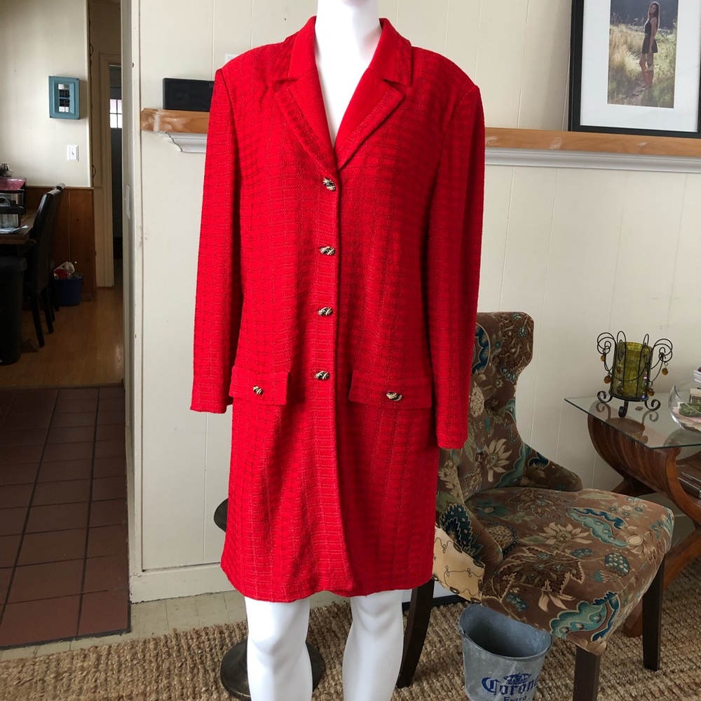 St. John Red woven coatdress